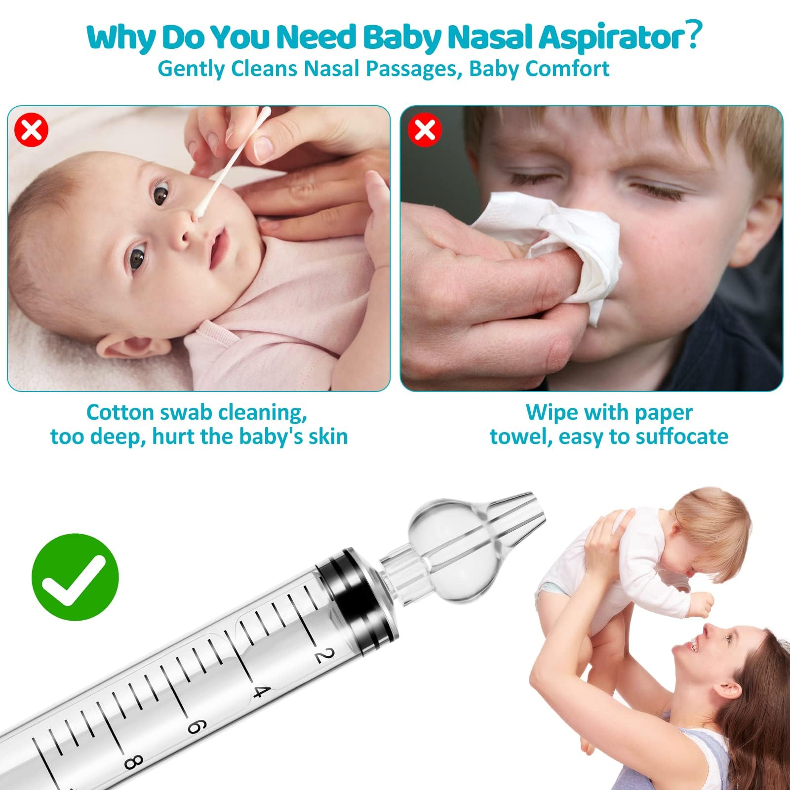 Baby Nasal Aspirator, Sinus Rinse System Professional Baby Nasal Irrigator- Portable Infant Nose Cleaner Quick Rinse Device for Newborn Infants Kids Children- BPA Free More Convenient, 4 Packs 1