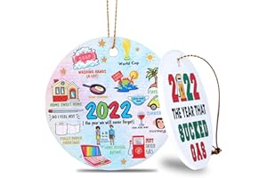 MINICAR 2022 Christmas Ornament The Year We Will Never Forget Christmas Ornaments Double-Sided Printed Ceramic Christmas Tree Decorations Commemorative Keepsake Hanging Ornament