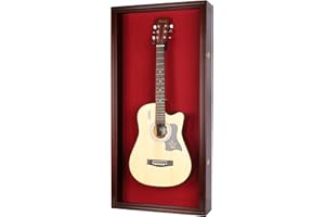 DisplayGifts 45" Acoustic Guitar Display Case Cabinet Wall Mountable Guitar Case Frame Fits Most Guitars 98% UV Protection Red Felt Interior Mahogany Finish