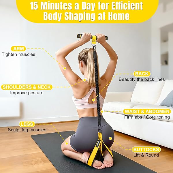 KUZARO UPGRADED MULTIFUNCTION PEDAL RESISTANCE BAND WITH HANDLE, 3 TUBE ADJUSTABLE RESISTANCE BANDS FOR ABDOMEN, WAIST, ARM, CORE/ABS, LEG WORKOUT – SIT UP EXERCISE EQUIPMENT FOR WOMEN
