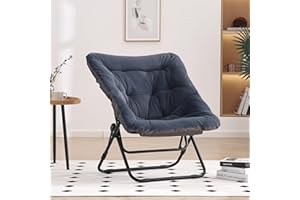 Welnow Comfy Saucer Chair, Oversized Folding Faux Fur Reading Chair Soft Furry Lounge Lazy Chair with Metal Frame Moon Chair Accent Chair for Bedroom, Living Room, Dorm Rooms, Navy