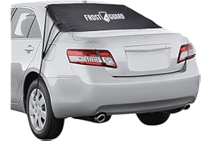 FrostGuard Rear Windshield Cover for Ice and Snow, for Sedans - Rear Window Cover to Reduce Scraping, with Elastic to Conform to Vehicle's Shape - Secure Hooks for A Tight Fit - Black, 50 x 32 Inches