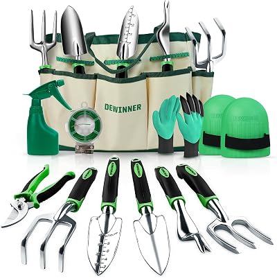 DEWINNER 11 Pc Garden Tools Set with Tool Bag Stainless Steel Hand Tools