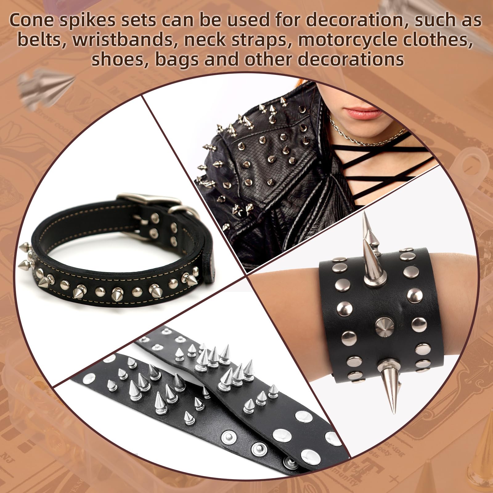 180 Pieces Multiple Sizes Cone Spikes, Screwback Studs Rivets, 3 Sizes Metal Tree Spikes Studs for Punk Style Clothing Accessories DIY Craft Decoration (Silver)