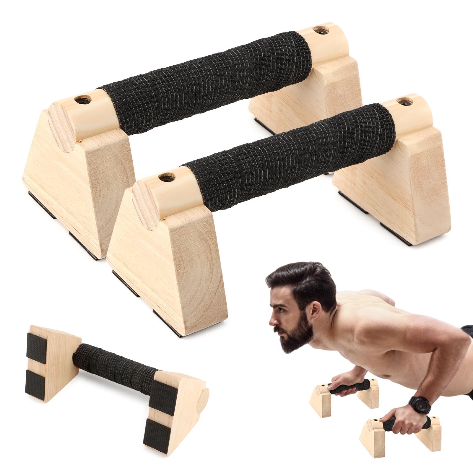 Photo 1 of ***(MISSING NON SLIP BASE)***2 PCS Push Up Bars Stands, Wooden Calisthenics Equipment for Handstand Training, Wood Push up Bars Non-Slip Base Exercise Parallettes Bars, Handstand Push-Up Handles