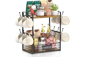 EsLuker.ly Coffee Mug Cup Holder Tree Bar Station Organizer for Countertop, Multi-Functional 2 Tier Mug Stand Rack for Kitche