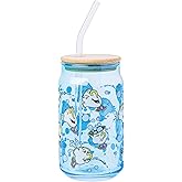 Silver Buffalo Disney Beauty and the Beast Featuring Chip Teacup Blue Glass Jar Tumbler with Bamboo Lid and Glass Straw, 16 Ounces