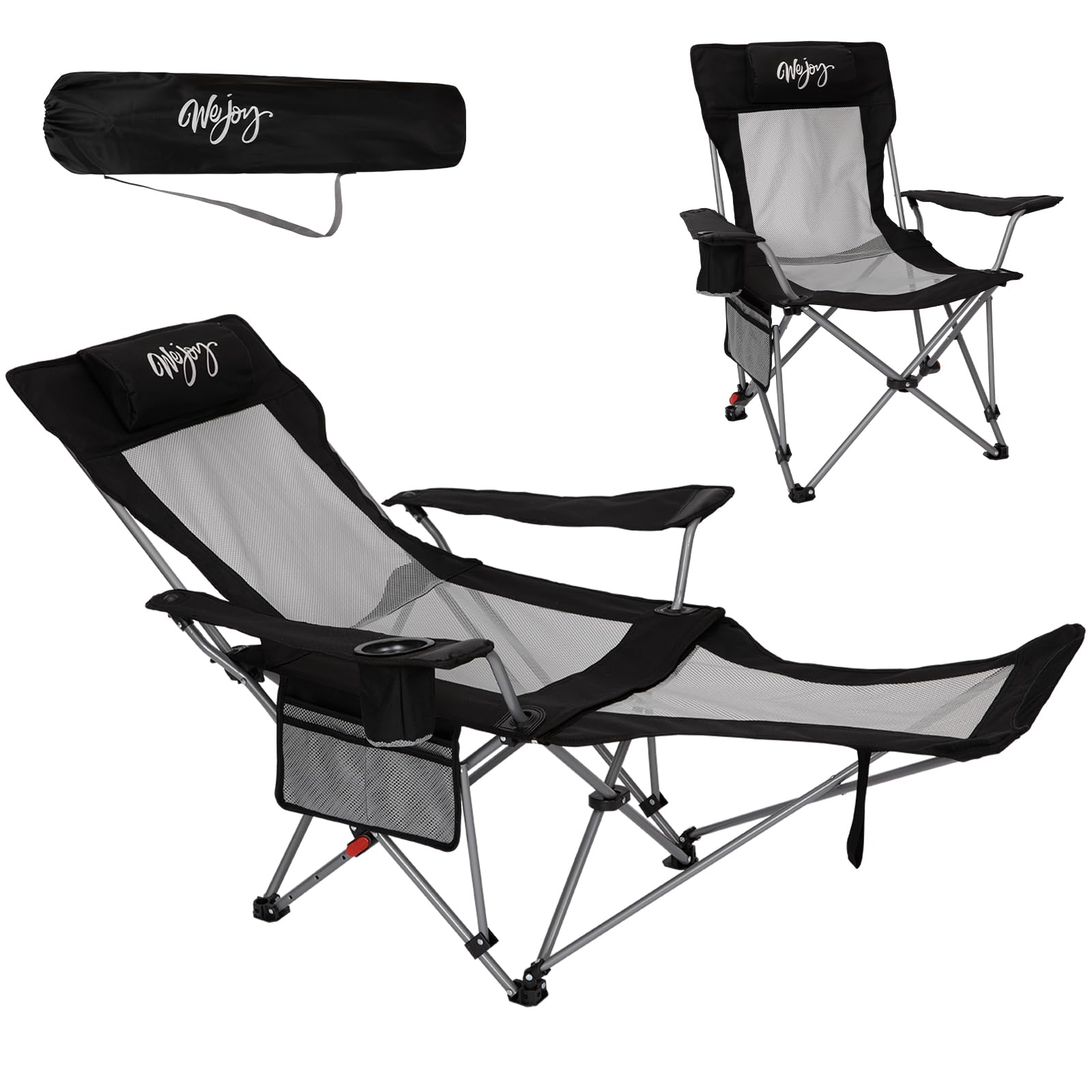 Photo 1 of #WEJOY 2-in-1 Reclining Camping Chair with Footrest for Adults Folding Lounge Chair with Adjustable Backrest Lightweight Camping Chairs Heavy Duty Camp Chairs for Outdoor (1, Black Grey)