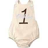 IMEKIS Baby Girls Boys Boho 1st Birthday Outfit Backless Overalls Romper for Cake Smash Photo Shoot
