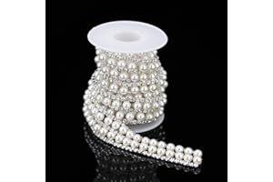 Rytenz 1 Yard Pearl Beaded Trim Crystal Rhinestone Applique Chain Pearl Beaded Trim for Sewing, Crafts, DIY Decoration, Wedding，Clothing