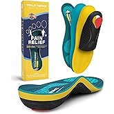 WalkHero Heavy Duty Arch Support Insoles for Standing All Day, 220+ lbs | Plantar Fasciitis Relief Shoe Inserts Remain All-Day Comfort (Mens 5-5.5 | Womens 7-7.5, Coral Green)