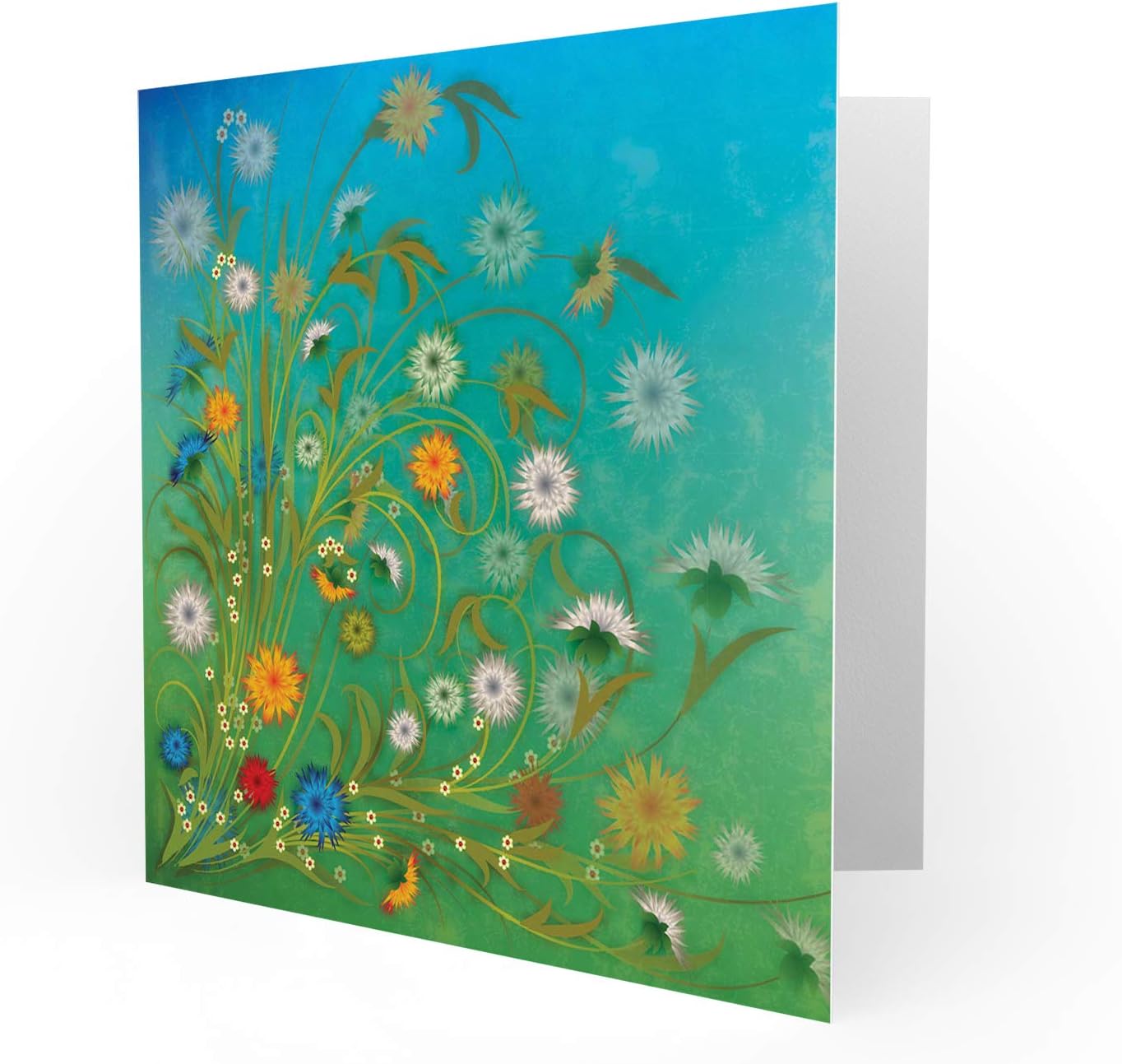 Wee Blue Coo FLOWERS COLOURFUL BLUE SKY GRASS BLANK GREETINGS BIRTHDAY CARD ART, Green|yellow|grey|blue, 15 x 15 cm - Image 3