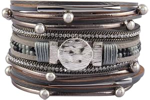 GelConnie Leather Wrap Bracelet Boho Cuff Bracelets Crystal Leather Bracelet Magnetic Multi Strand Bracelets Bohemian Bracelet Leather Wristbands Bangle Jewelry for Women Teen Wife Mother