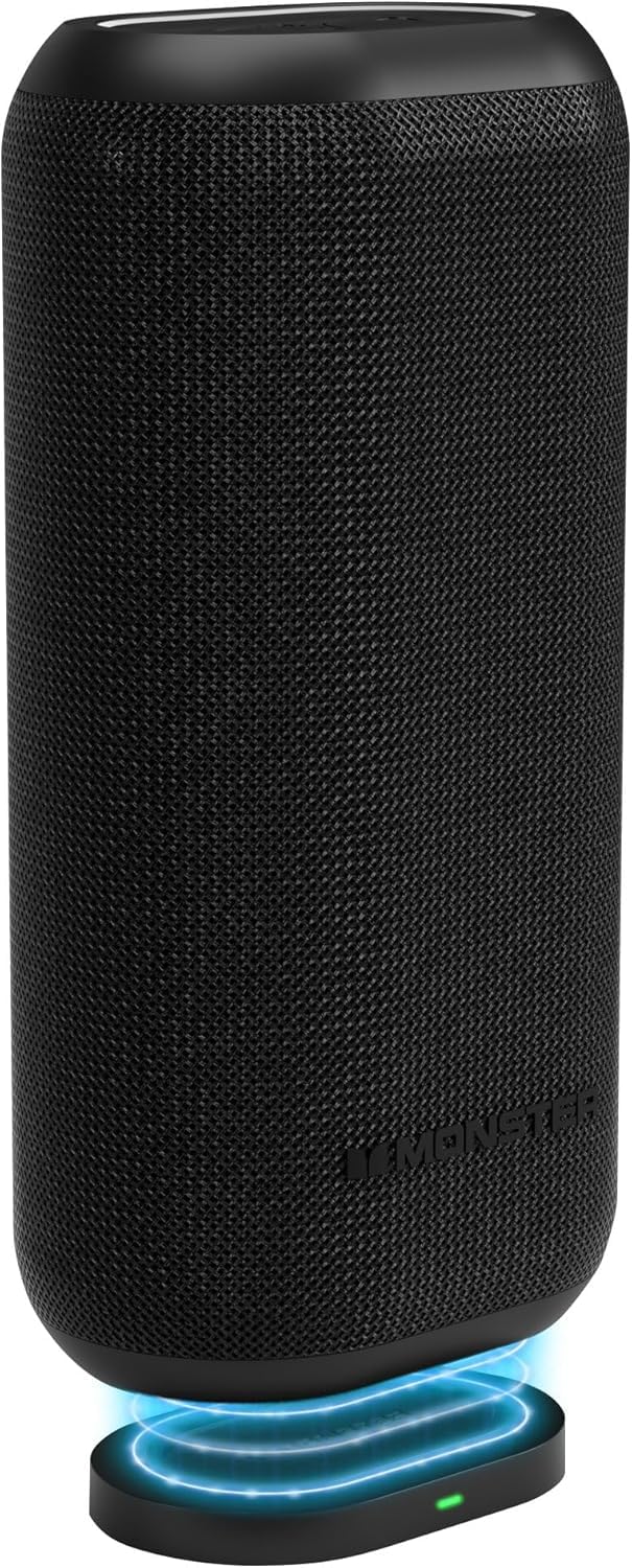 Monster DNA Max Portable Bluetooth Speaker, Loud Portable Speaker with 360 Bass Sound and 10W Qi Certified Wireless Charging Pad, IP67 Waterproof- for Travel, Indoor and Outdoor Use