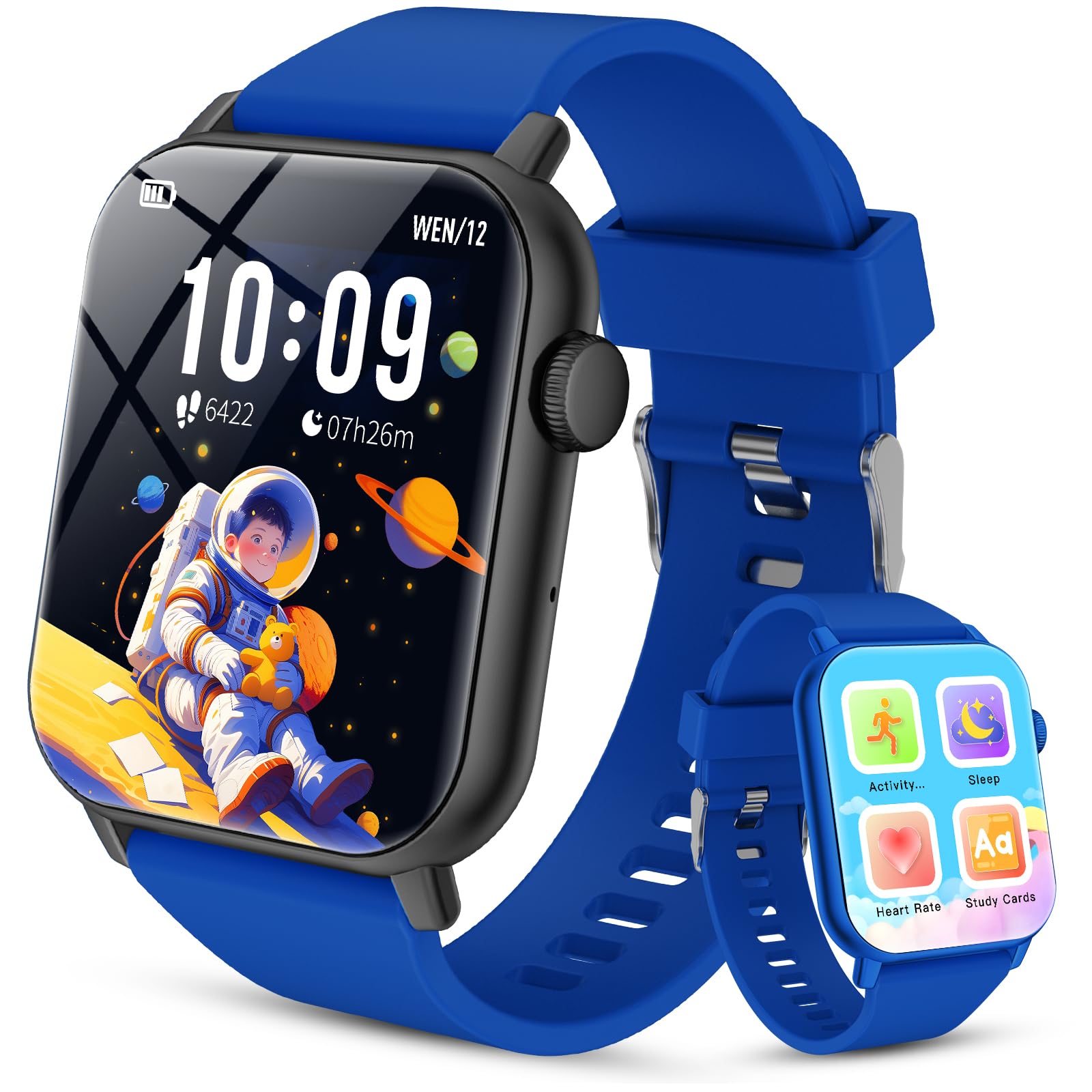 1,8" Smartwatch Kinder, IP68 Schrittzähler Kinder, Kids Smartwatch mit Herzfrequenz, Schlafmonitor, 24 Stunden Aktivitätsfolgung Kinderuhr Junge für iOS und Android, Tiefblau