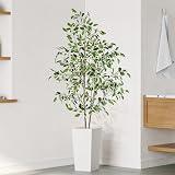 YOLEO 5FT Ficus Tree with White Planter Indoor Silk Realistic Faux Plant view 5