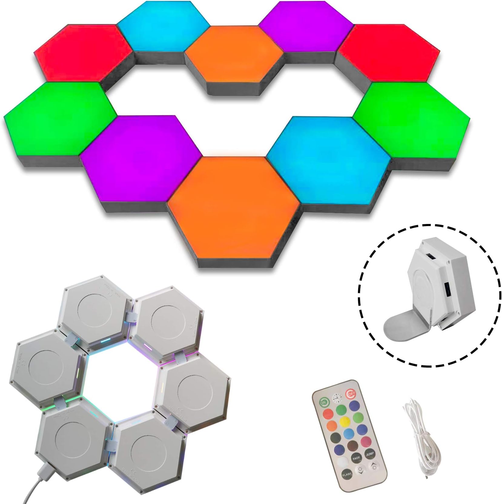 Lamp Led Wall Lamp Colorful color changing touch sensor light Hexagonal Lamps Modular Touch Sensitive Lighting Nightlight Light Creative Home Decoration Magnetic Hexagons(Color, 10)