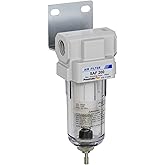 PneumaticPlus SAF200-N02B Miniature Compressed Air Particulate Filter 1/4" NPT - Poly Bowl, Manual Drain, Bracket