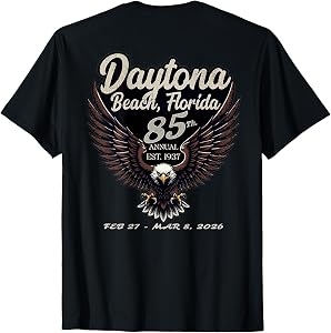 2026 Daytona Beach, Florida, 85th Anniversary Art On Back T-Shirt