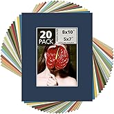 Mat Board Center, Pack of 20, 8x10 Mixed Colors White Core Picture Mats Mattes Matting for 5x7 Photo