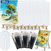 PPXMEEUDC 10PACK 75pcs Canvas with Easel Set Board with Wooden Easel Tray Brush 6 x 8in Canvas Aainting Board Set Great for Beginners in Ail Painting and Watercolor Painting Party Gift