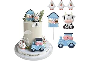 ZAFENA 6 PCS Farm Cake Toppers, Cartoon Animal Cake Topper Decorations for Birthday Party Baby Shower Decor (Blue)
