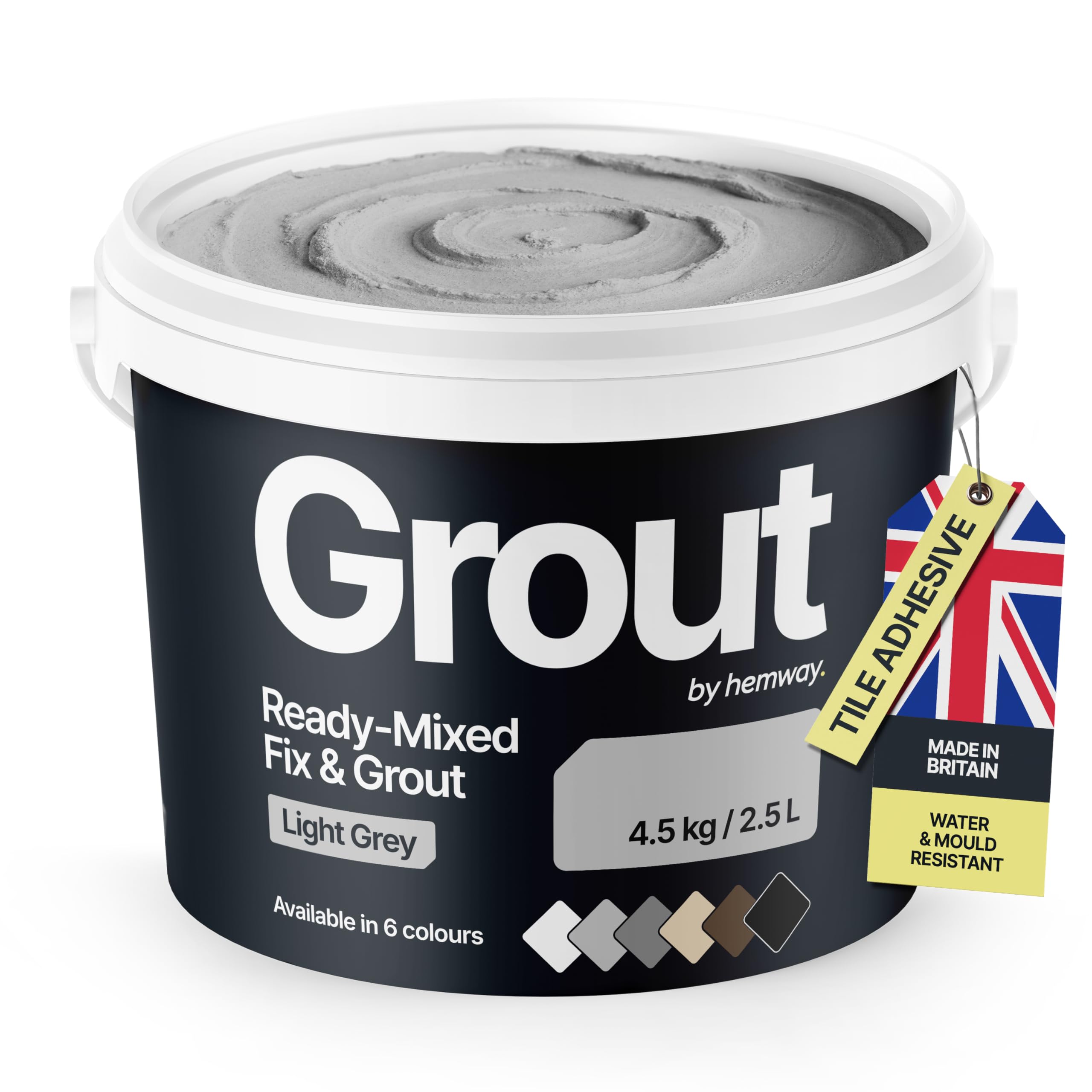 Light Grey Ready Mixed Grout & Fix | Wall & Tile Adhesive 4.5kg / 2.5L | Water-Resistant, Anti-Mould, Easy to Use & Fast-Drying | Suitable as Kitchen, Bathroom Tile Grout - Light Grey Grout