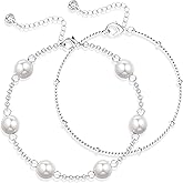 TEN MIRO Silver Pearl Bracelets for Women,Silver and Pearl bracelet Dainty Simple Pearl Bracelet for Womens Non Tarnish Layered Pearls Bracelets for Women