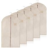 5 Packs Cotton Garment Bag for Hanging Clothes, 40" Breathable Hanging Suit Cover, Linen Garment Bags for Clothes Coats, Leather Jackets, Sweaters and Closet Storage