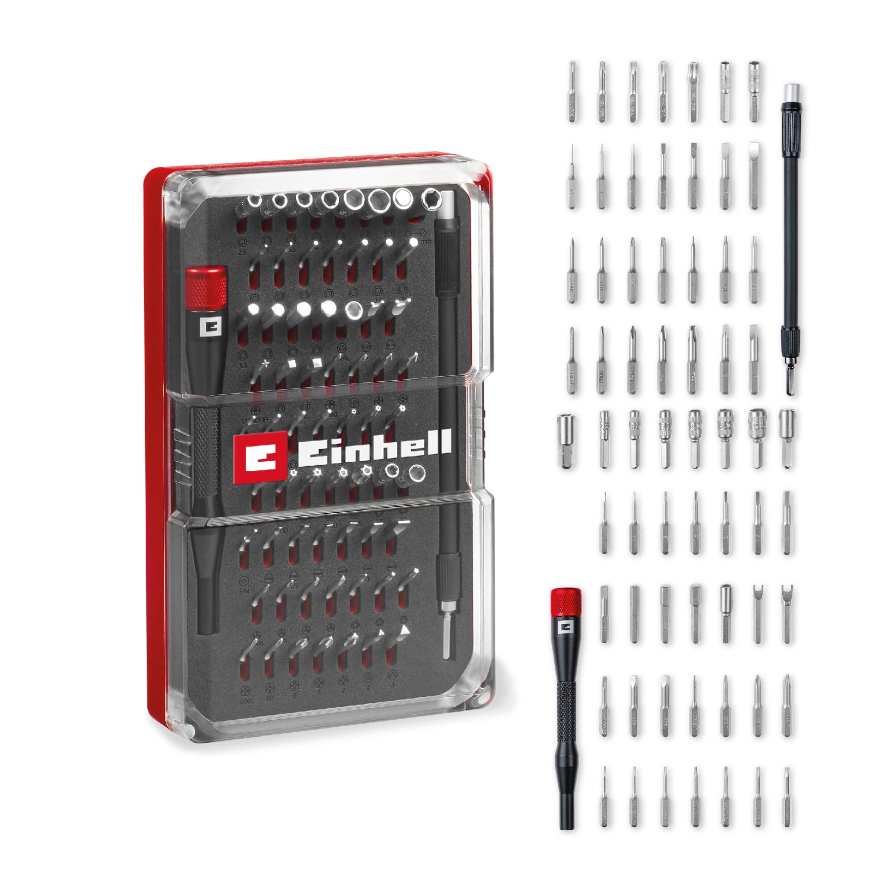 Original Einhell 66-piece precision and electronics repair set (with precision bits, precision sockets, screwdriver bit holder, flexible 150 mm extension, adapter)