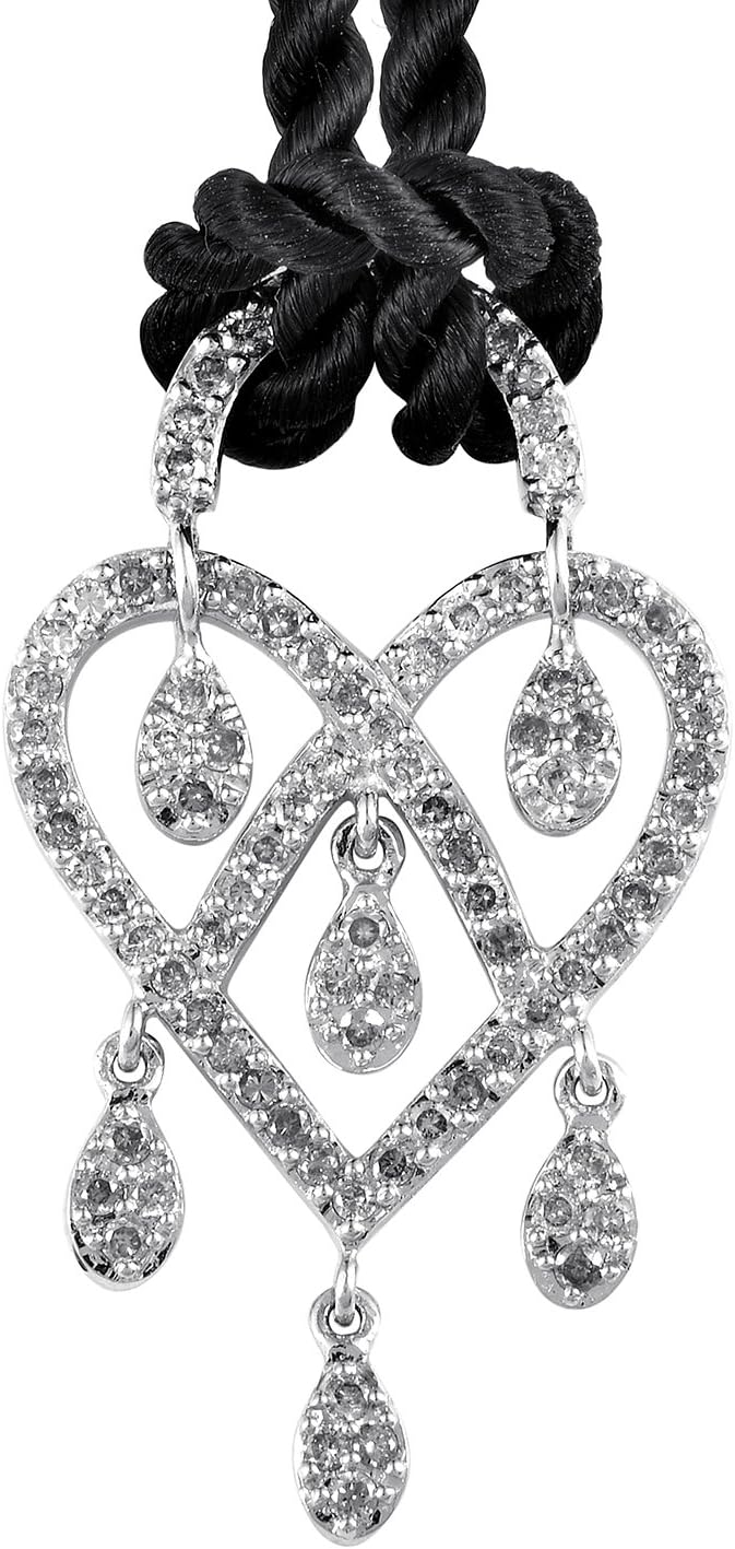Poiray in Love Heart 18K White Gold Diamond Pendant & Cord Necklace PPC9135BLK