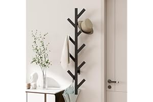 Vlush Wall Mounted Metal Coat Rack with 9 Hooks Modern Minimalist & Upright Coat Rack for Hanging Clothes, Hats, Hanging Bags and Scarves Entrance Wall Iron Coat Racks (Black)
