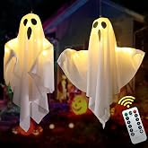 Lifnatty Halloween Hanging Ghost Lights with Remote Control &ndash; Floating Ghost Decorations with Timer, 8 Lighting Modes, Battery Operated for Scary Halloween Decor Indoor Outdoor (2-Pack)