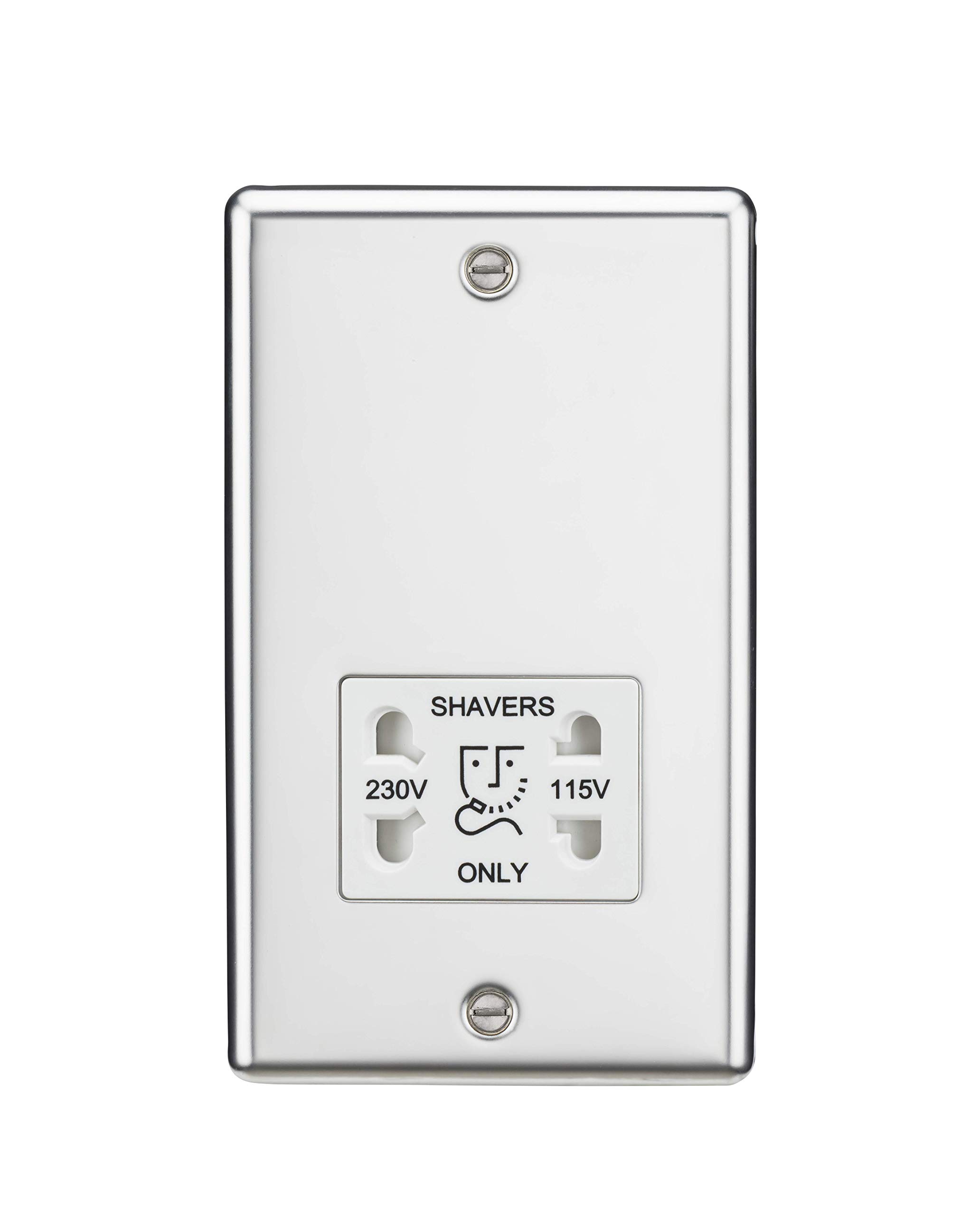 Knightsbridge Round Edge Dual Voltage Shaver Socket in Polished Chrome with White Insert — image 1