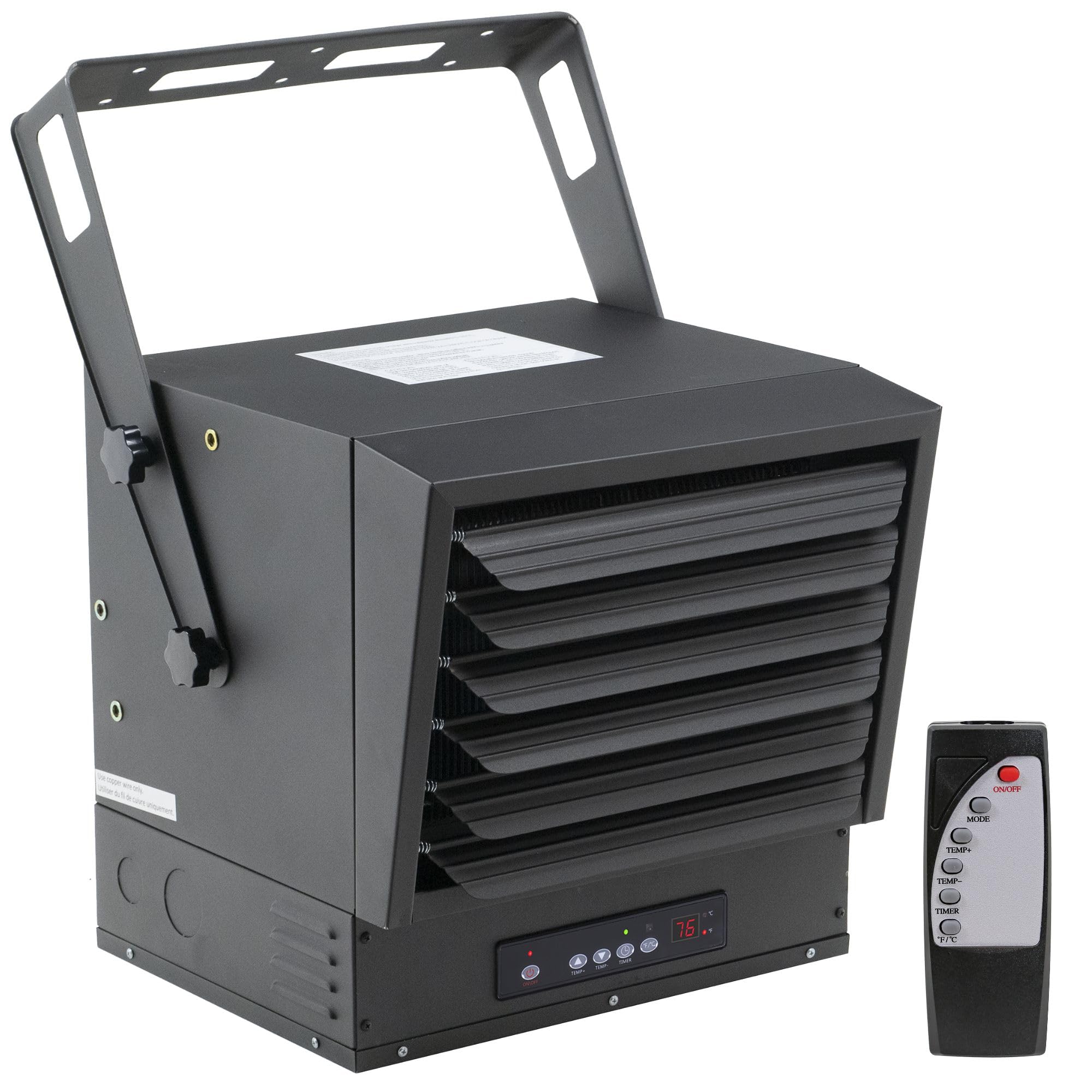 Photo 1 of Comfort Zone 10,000W Hard-Wired Garage Heater – Industrial & Commercial Ceiling Mount, 240V Fan-Forced Heater with Remote, Digital Thermostat, Timer, 2 Heat Settings, Overheat Protection, Black