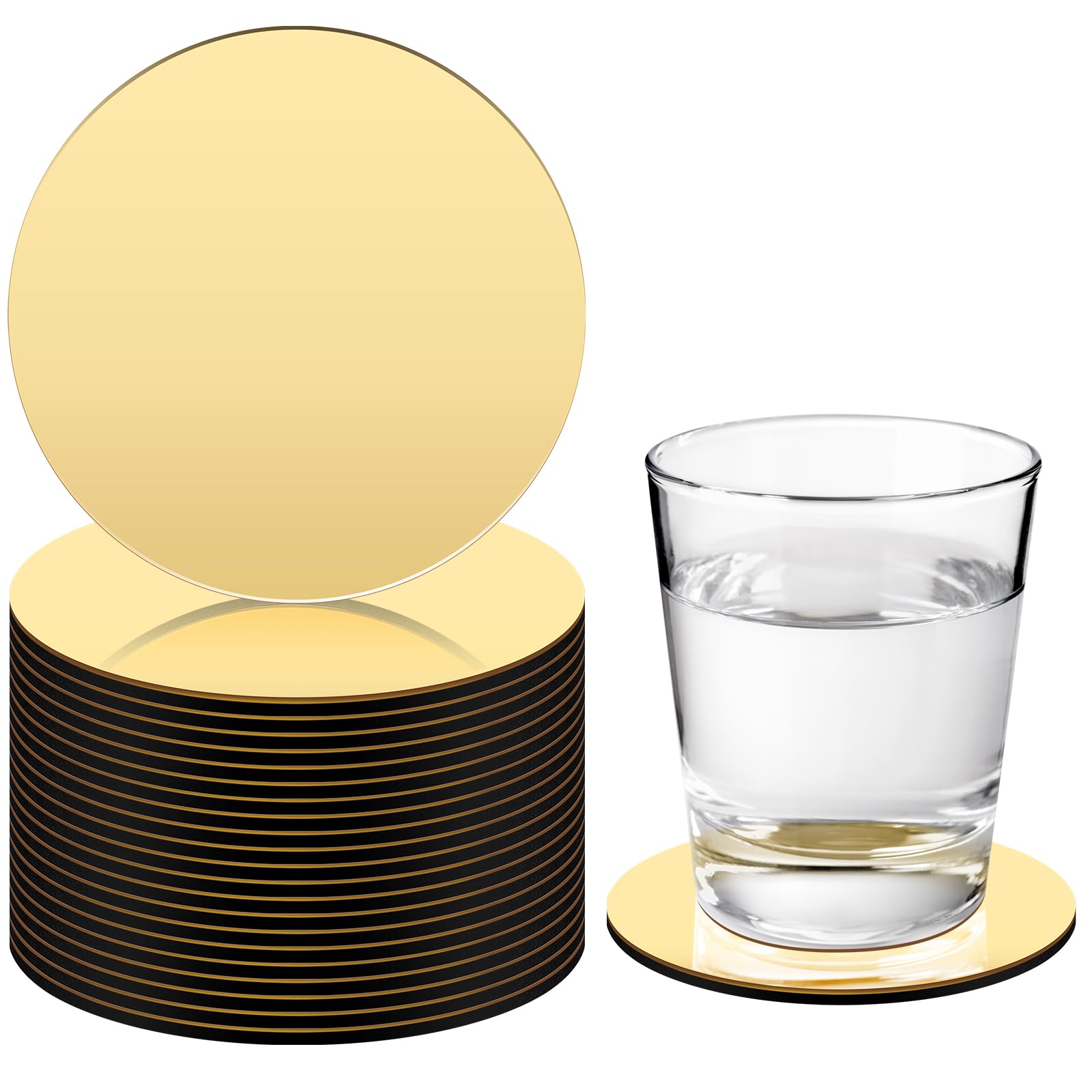 Photo 1 of Maxcheck 24 Pcs Gold Silver Stainless Steel Coasters Bulk 4 Inches Metal Mirror Round Modern Coasters for Wedding Drinks Coffee Table Glass Mug Cup Teacup Party Supplies (Gold)
