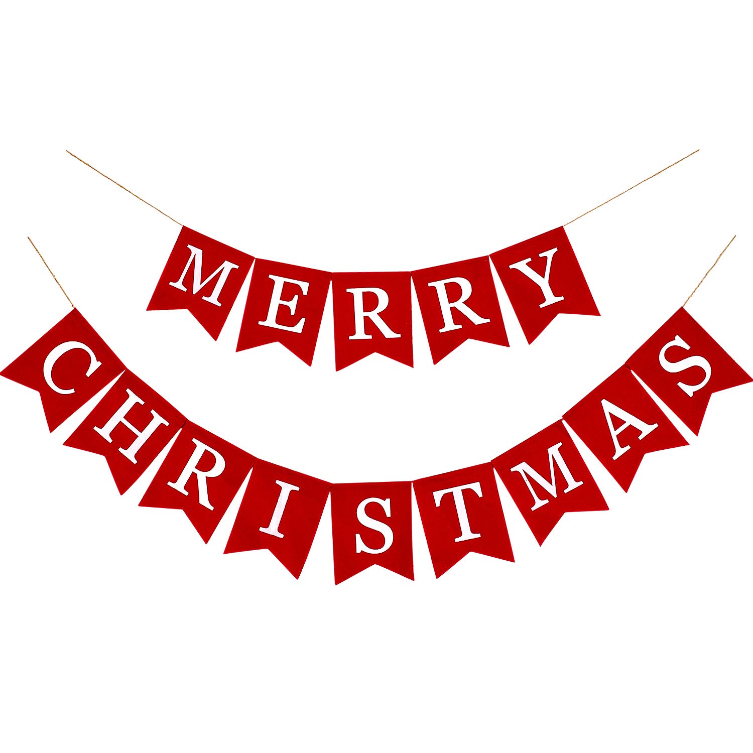 Whaline Merry Christmas Canvas Banners, Red Christmas Bunting Garland, Hanging Xmas Decorations for Fireplace Wall (13ft in Total)