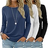 Huukeay 3 Pack Women's Long Sleeve Shirts Boat Neck Loose Fit Tunic Tops Casual Basic Tees Fashion Going Out Tops