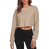FKEEP Cropped Sweatshirts for Women Long Sleeves Crewneck Pullover Crop Tops Oversized Fit