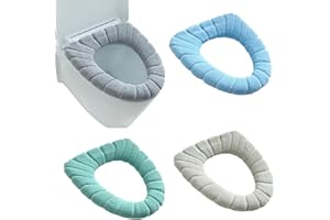 MITUMOMO Toilet Seat Cover Pads, 4 Pcs Bathroom Soft Thicker Warmer Mat Toilet Seat Cover, Stretchable Washable Cloth Toilet 