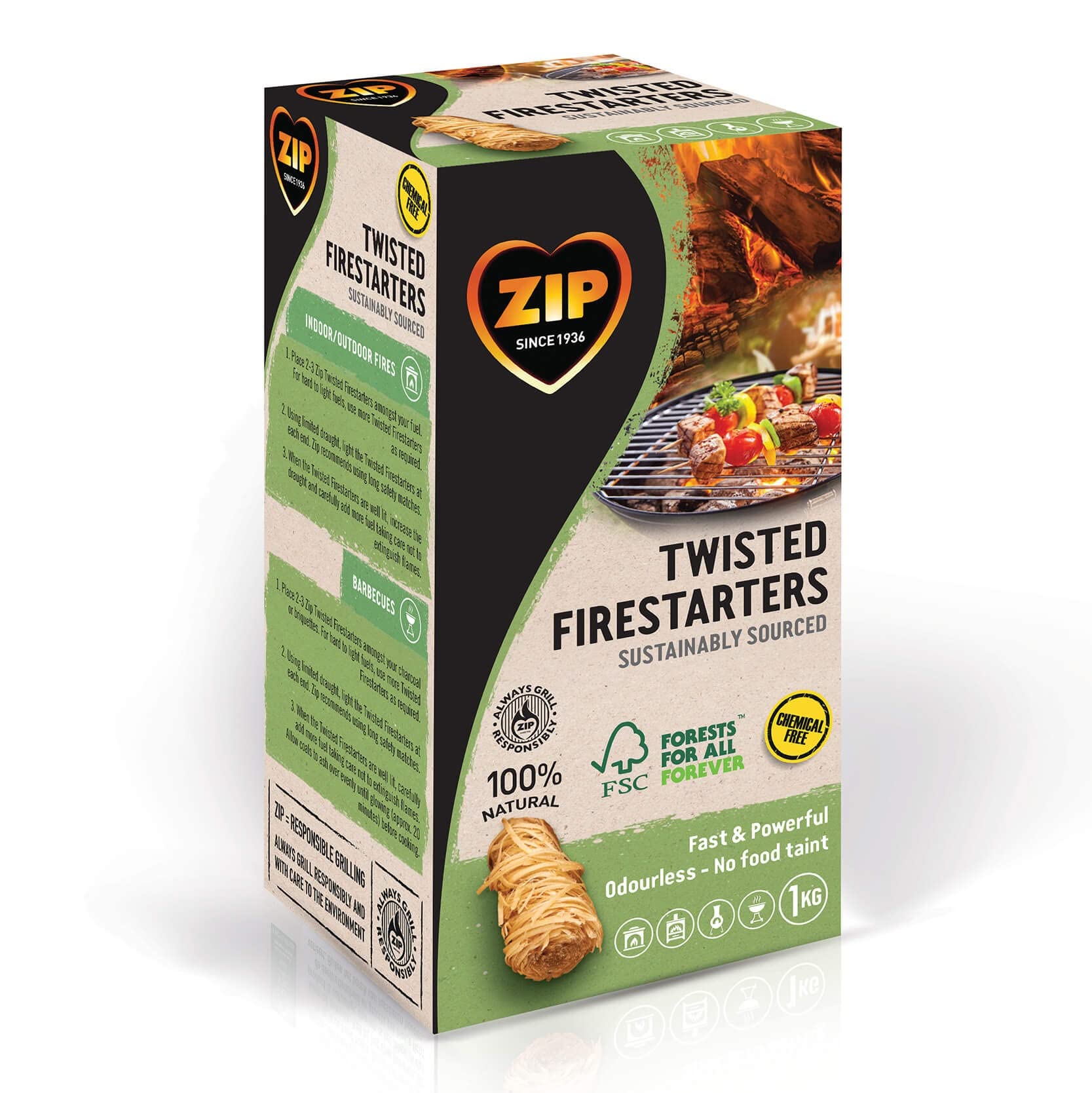 ZIP Twisted Firestarters | Fast Lighting, 80 Natural Wood Wool Firelighters, Perfect for the BBQ, Wood Burner, Stove, Firepit, Pizza Oven or Chiminea, Sustainably Sourced, Chemical Free, Odourless