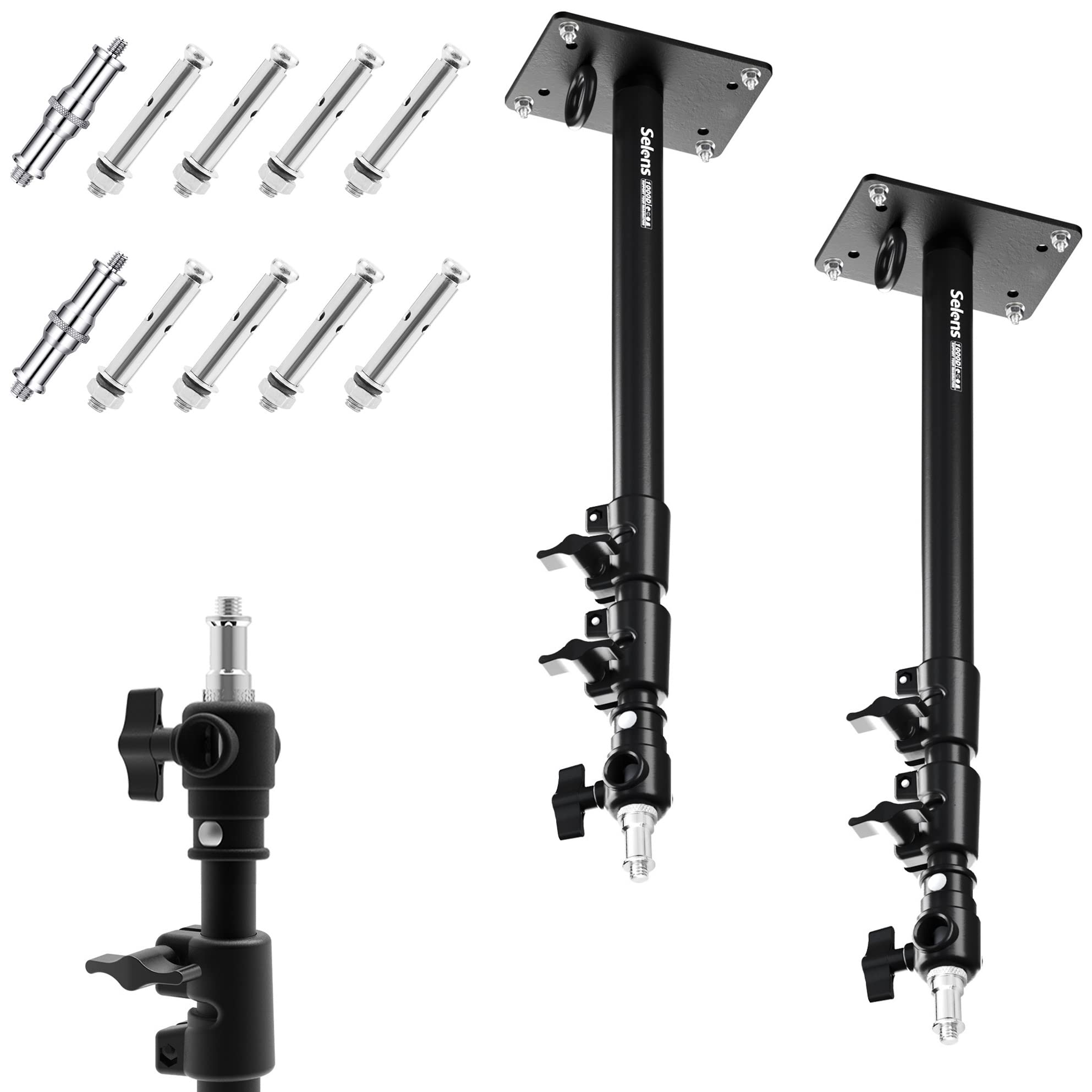 Selens Wall Mounted Boom Arm 103 cm, Photography Wall Ceiling Mounting Arm 2 Pieces Adjustable Length with 3/8 Inch 1/4 Inch Thread Universal Adapter for Photo Studio Video Lights Umbrellas Reflectors
