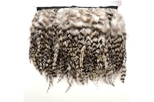 Shekyeon 2yards Rooster Hackle Feather Trim Fringe for DIY Clothing Craft Dress Decoration(Natural 2)