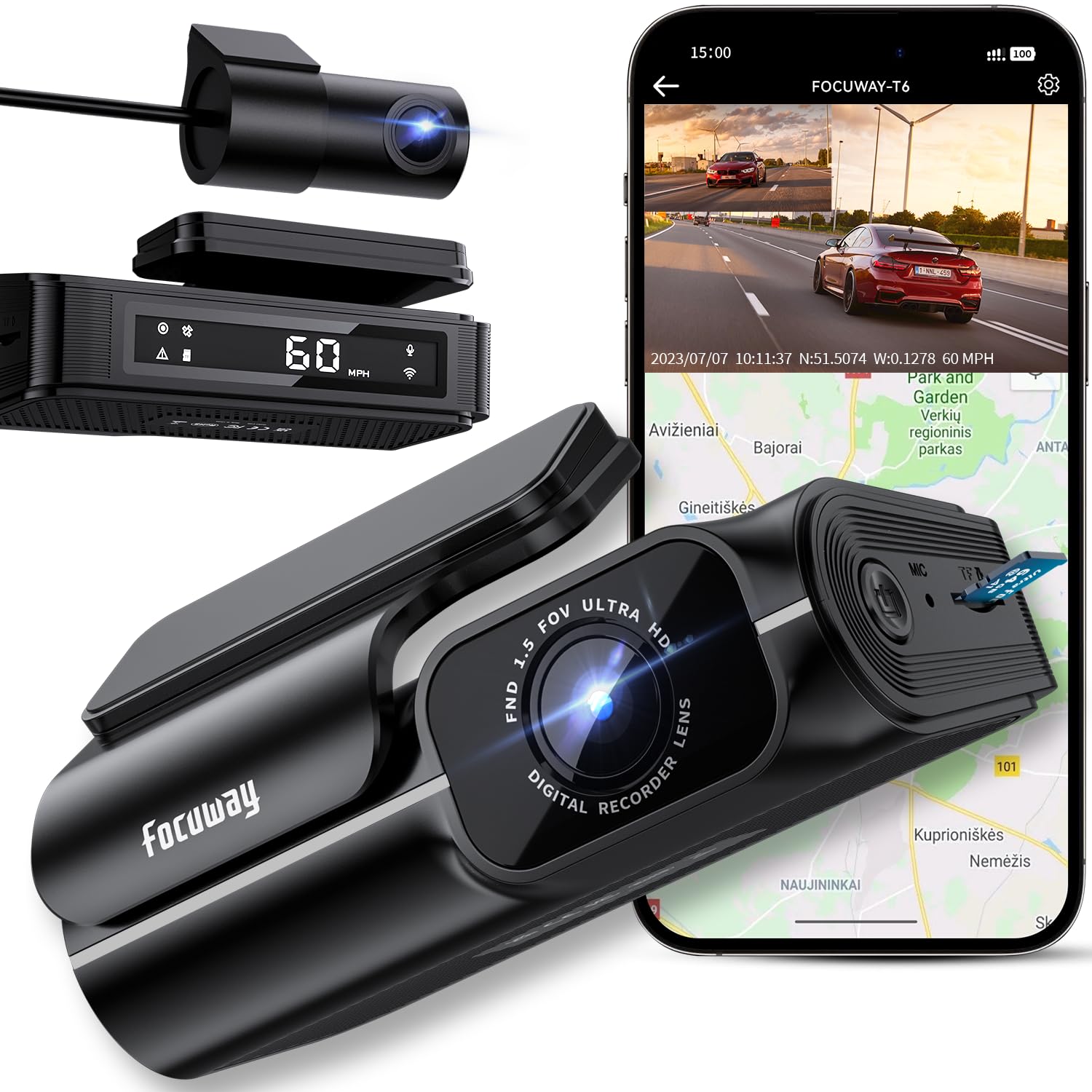 Photo 1 of Dash Cam Front and Rear 4K, Built-in 5GHz WiFi GPS Speed, Voice Control, Free 64GB SD Card, Dual Dash Camera for Cars, Superb Night Vision, Super-Capacitor, 24Hrs Parking Monitor, WDR, Type C