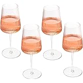 Crutello Modern Wine Glasses 17 oz Glassware, Set of 4, Unique Fluted Glassware with Vintage Ripple Texture, Art Deco Red or White Wine Fancy Glasses