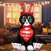 Leyndo 5 ft Height Cat Valentine‘s Day Inflatables with Built in LED Lights Cat with Hearts Blow up Valentine‘s Day Decoration Inflatable Outdoor Holiday Yard Decorations for Garden Party
