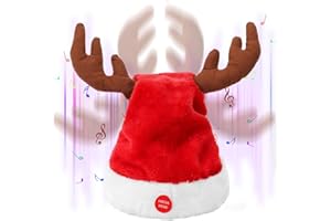 SdeNow Interactive Dancing Musical Santa Hats with Swinging Reindeer Antlers, Funny Electric Singing Christmas Hat for Party Decor Adults and Kids