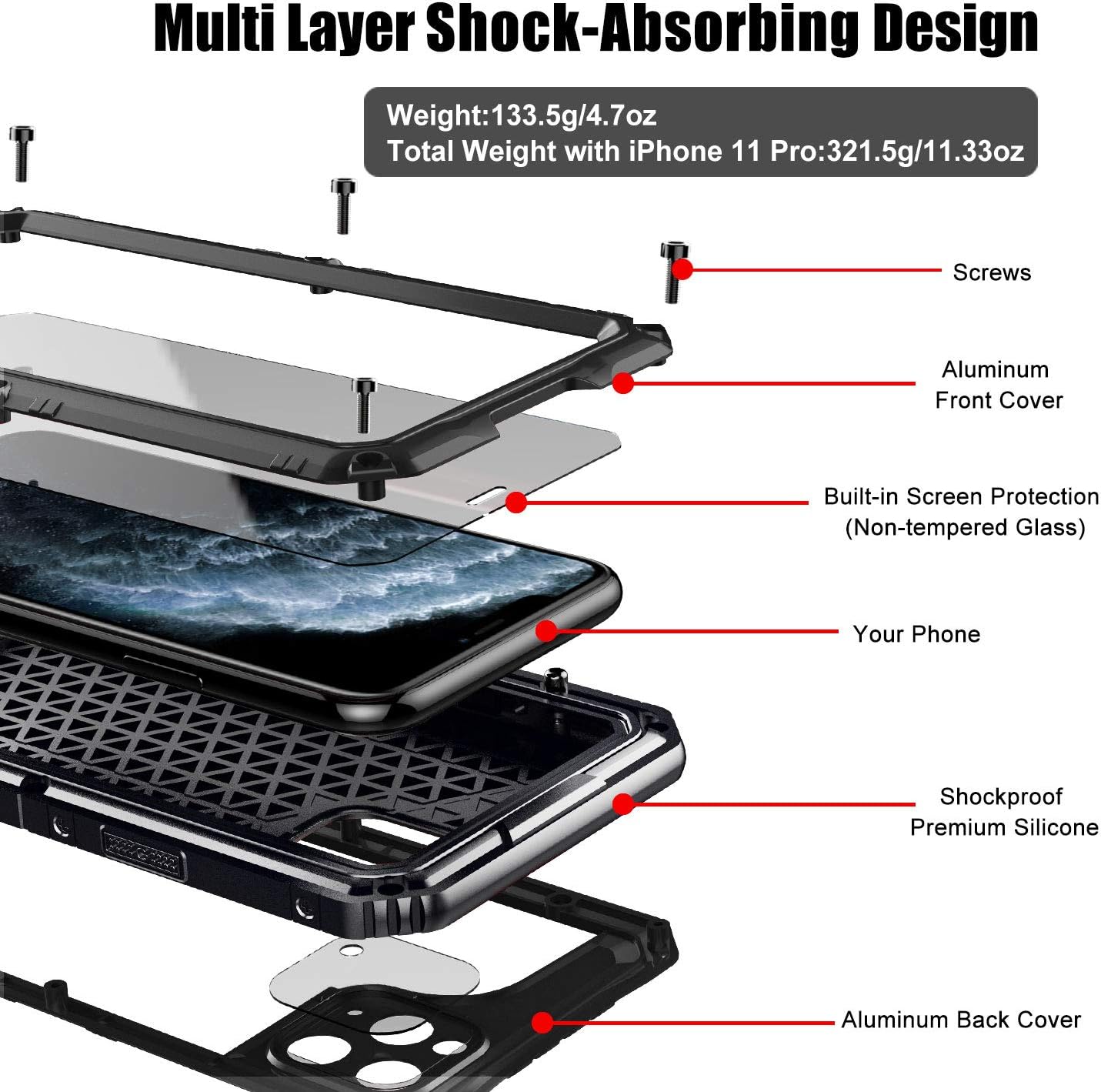 Beeasy iPhone 11 Pro Case Black, Waterproof Shockproof Tough Heavy Duty - Image 3