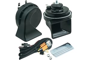 NEOGET Car Horn 12V with Relay Wiring Harness Kit, 1 to 2 Universal Horn Splitter Converter for 12 Volt Vehicle Automotive Motorcycle Truck Upgrade (Black with Relay Harness)