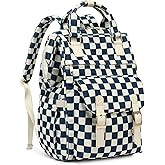 Lrenagao Laptop Backpacks for Women, Corduroy High School College Bookbag 15.6 Inch Laptop Bags for Girls Travel Daypack - Checkered Navy Blue